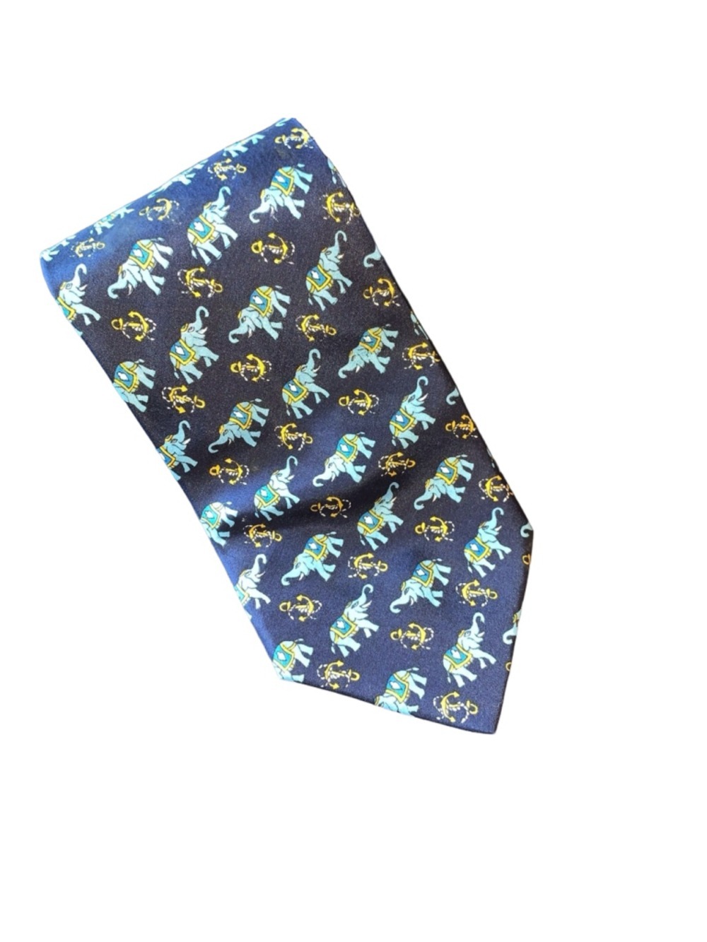 Men's Konark Tie One Size Navy Blue Elephant Print Silk Necktie